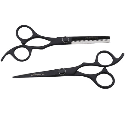 Zwarte 6,5" kappersschaar & effileerschaar set met vaste vingerhaak