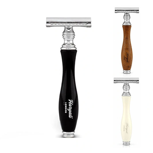 OBH Double Edge Safety Razor in Zwart, Ivoor & Houten Handvatten