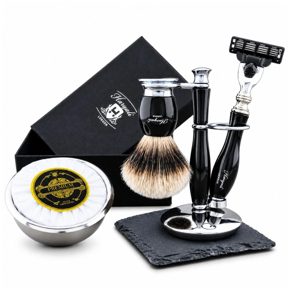 Premium Indigo 5 Piece Silvertip Badger Hair Shaving Kit For Men