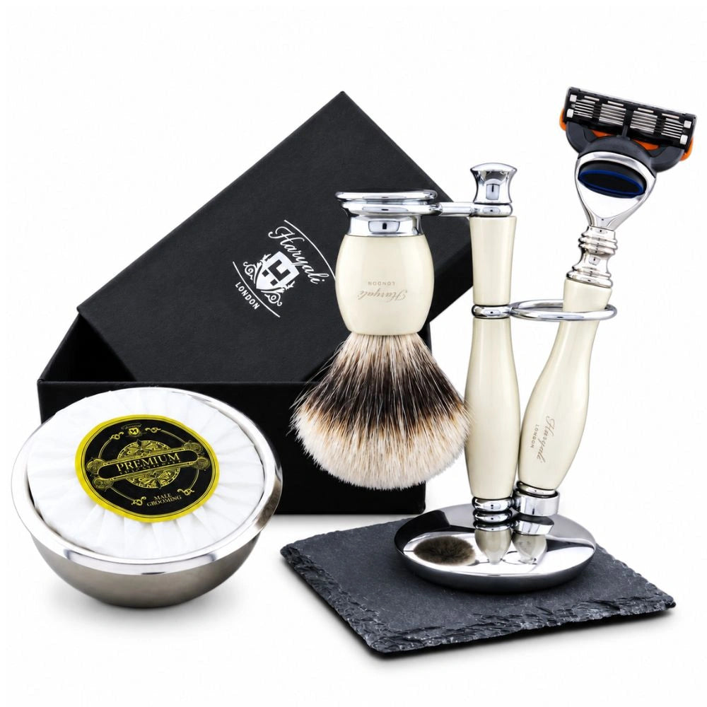 Premium Indigo 5 Piece Silvertip Badger Hair Shaving Kit For Men