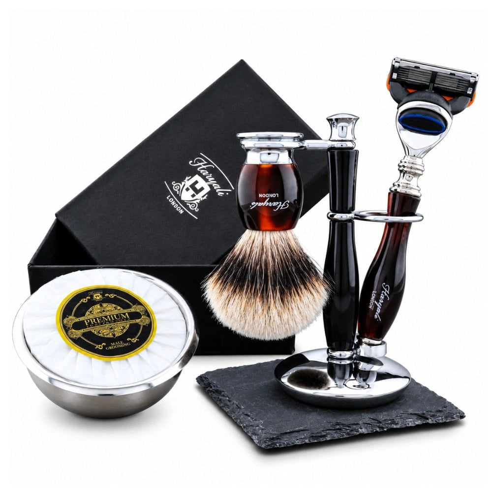 Premium Indigo 5 Piece Silvertip Badger Hair Shaving Kit For Men