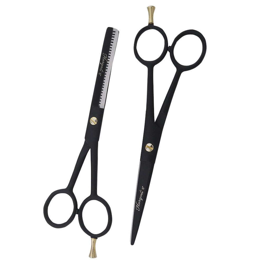 Zwarte 6 Inch Kappersschaar & Effileerschaar Set