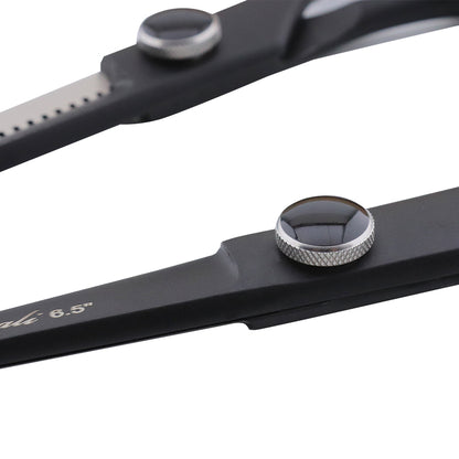 Zwarte 6,5" kappersschaar & effileerschaar set met vaste vingerhaak