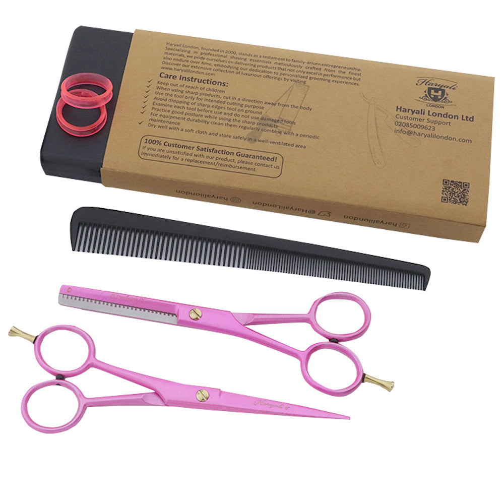 Pink Left-Handed 6" Hair Cutting Scissors Thinning Shears Set