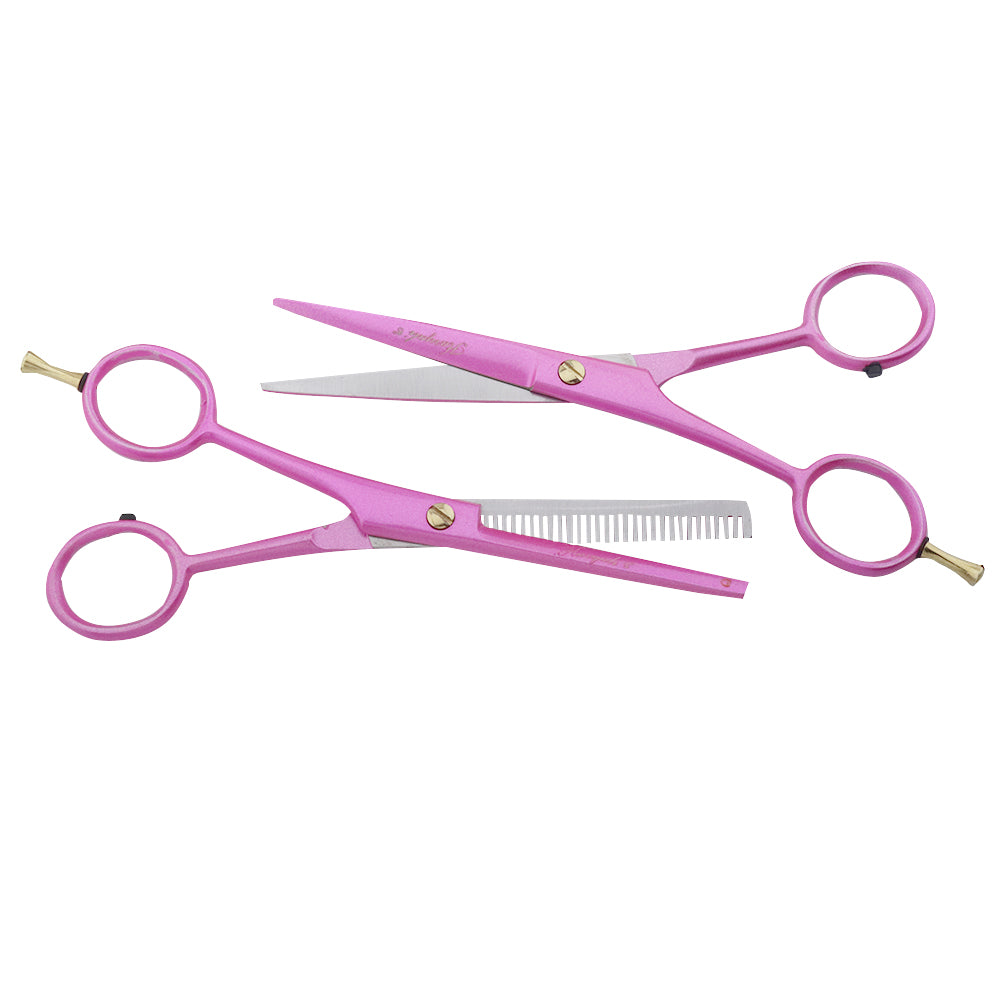 Pink Left-Handed 6" Hair Cutting Scissors Thinning Shears Set