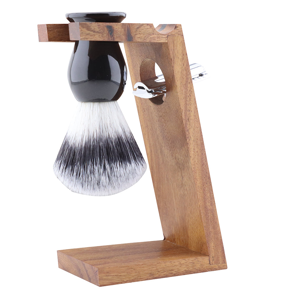 Elegante Houten Dubbele Houder voor Scheerkwast & Scheermes