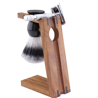 Elegante Houten Dubbele Houder voor Scheerkwast & Scheermes