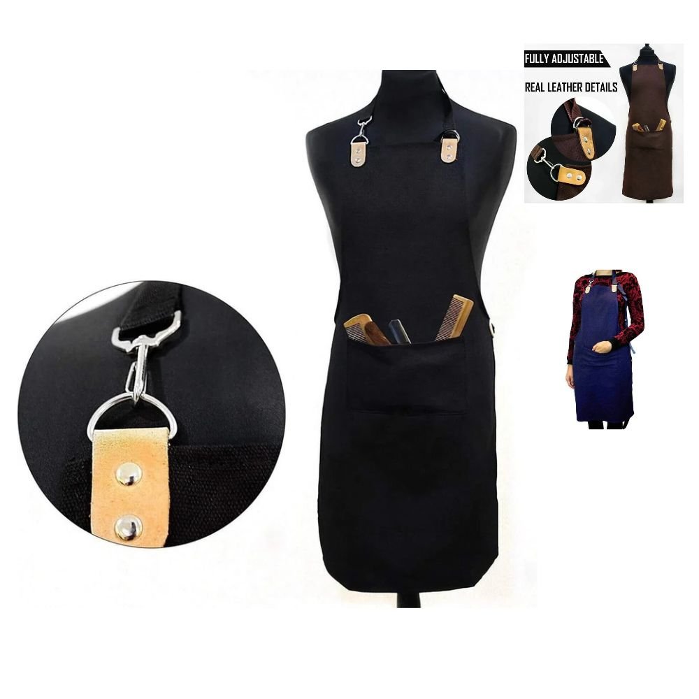 Professional Barber Apron with Pocket & Leather Strap in 3 Colours - HARYALI LONDON