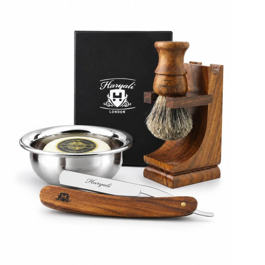 Haryali's houten open scheermes set