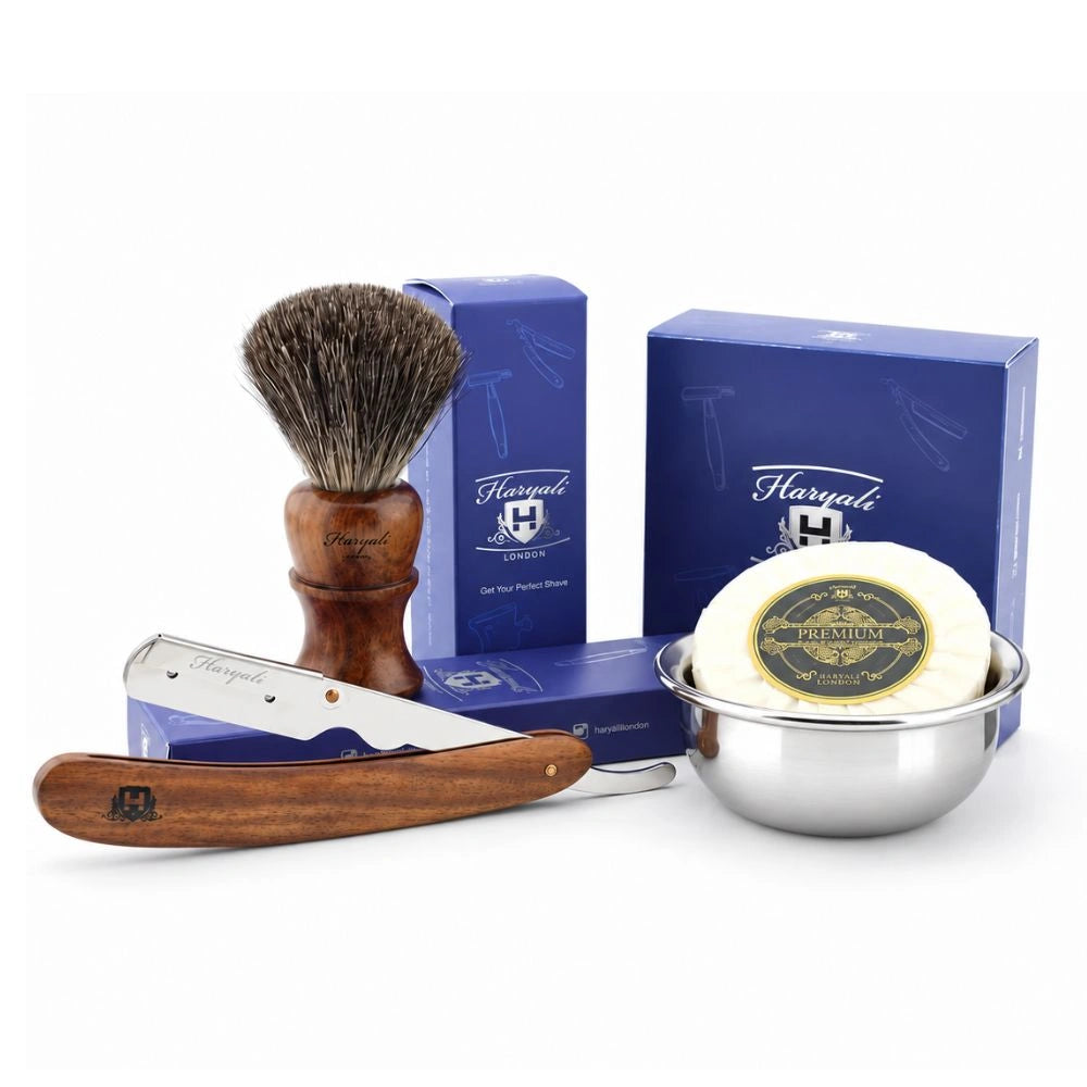 4-delige Haryali's Cut Throat Scheermes Set - Hout