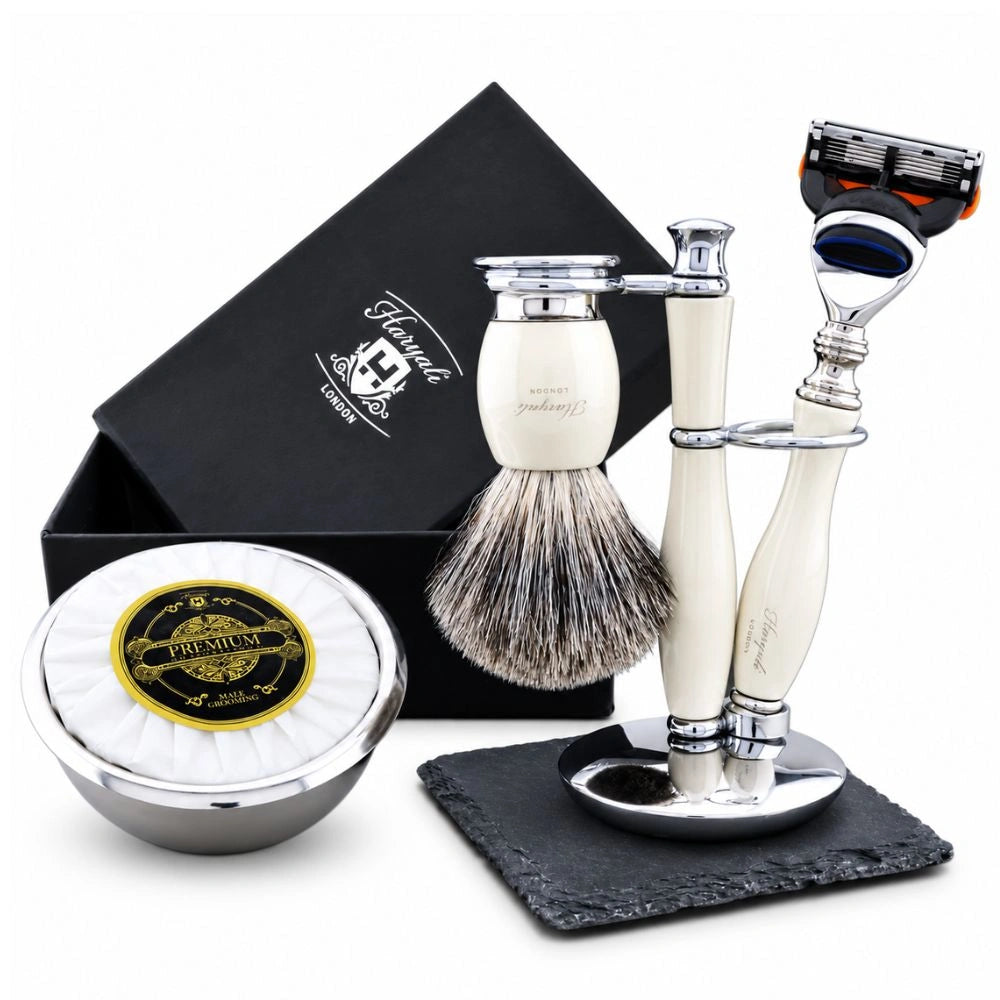 5 Piece Indigo Grey Fibre Synthetic Shaving Kit For Men’s Grooming