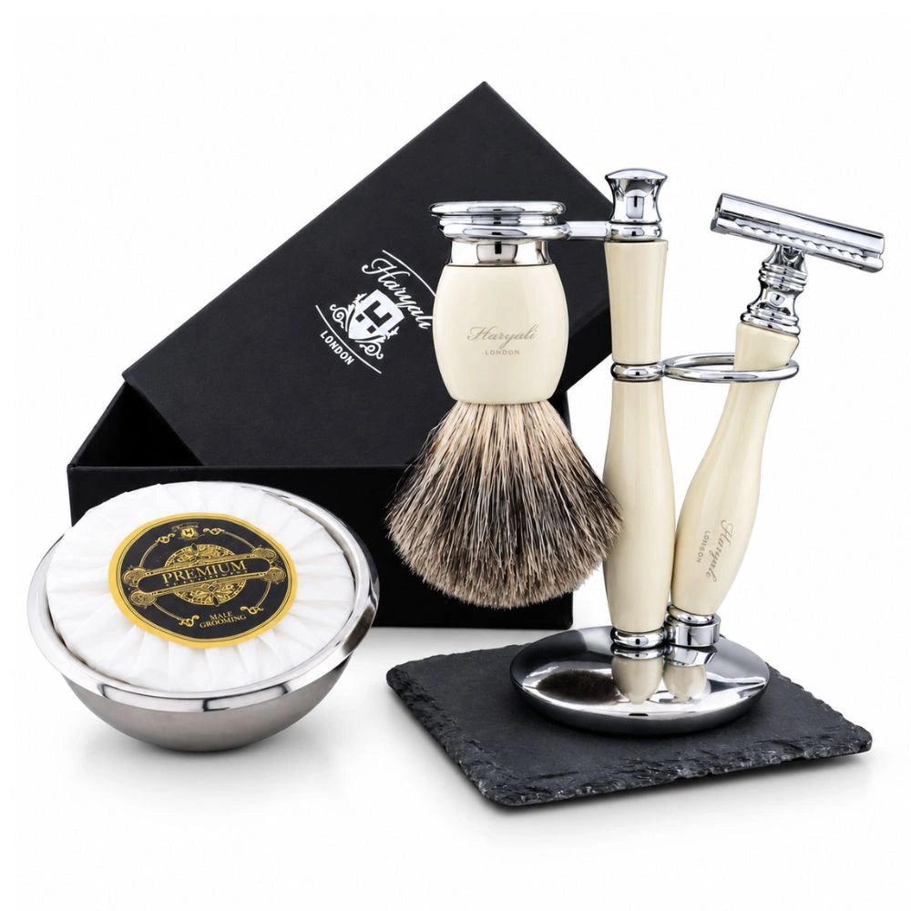 5 Piece Indigo Grey Fibre Synthetic Shaving Kit For Men’s Grooming