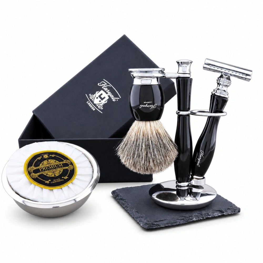 5 Piece Indigo Grey Fibre Synthetic Shaving Kit For Men’s Grooming