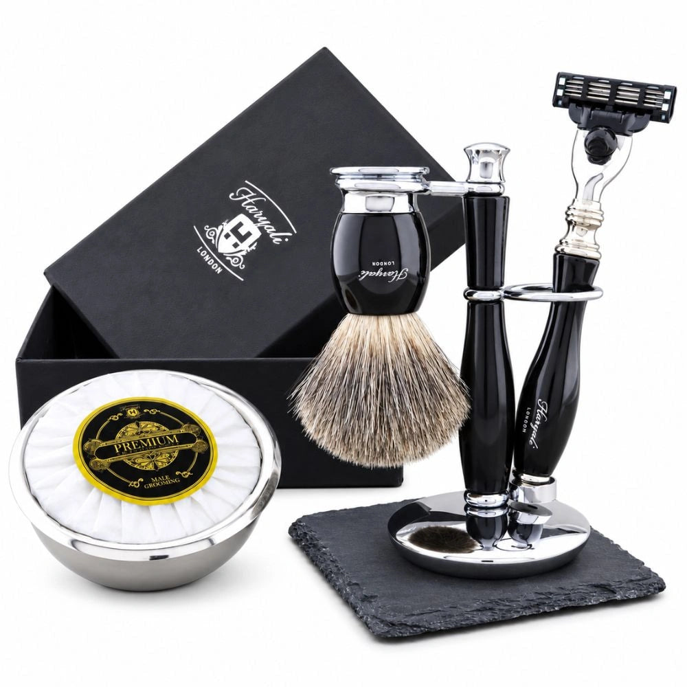 5 Piece Indigo Grey Fibre Synthetic Shaving Kit For Men’s Grooming