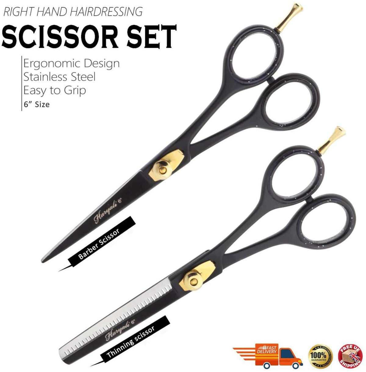 Professional Black 6" Hairdressing Thinning Scissors Hair Cutting Shears Set - HARYALI LONDON