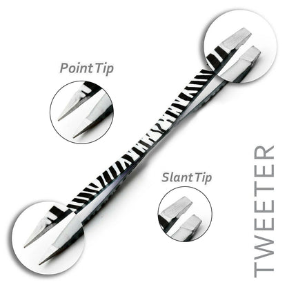 Professional Stainless Steel Zebra Print Eyebrow Tweezers Set - HARYALI LONDON