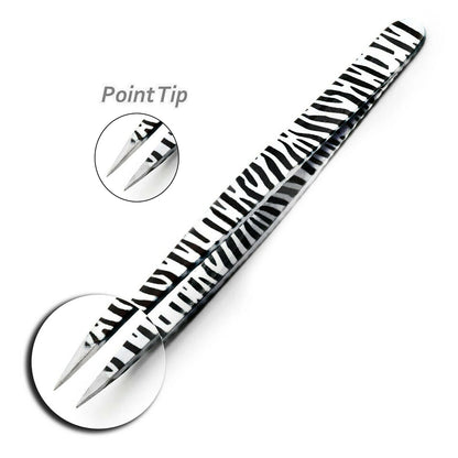 Professional Stainless Steel Zebra Print Eyebrow Tweezers Set - HARYALI LONDON