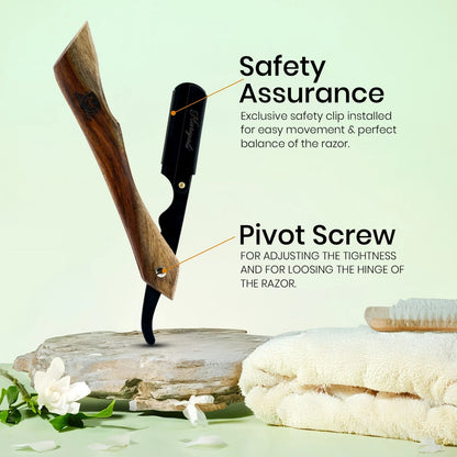 Wooden New Hocky Cut Throat Replaceable Blade Razor - HARYALI LONDON