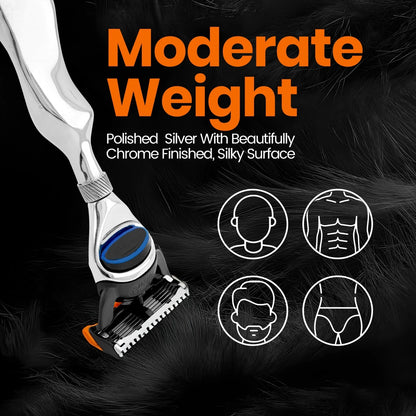5 Blade Shaving Razor Stainless Steel Wavy Long Handle - HARYALI LONDON